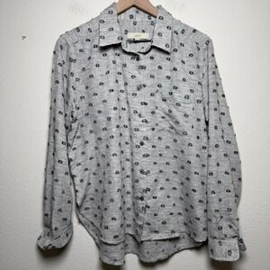 LOFT Women Cotton Linen Button Front Top Medium Grey Polka Dot Artsy Preppy